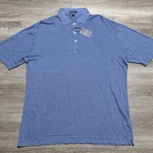 Peter Millar Crown Crafted Men's Large 100% Linen Blue Pearl Greystone Polo XXL